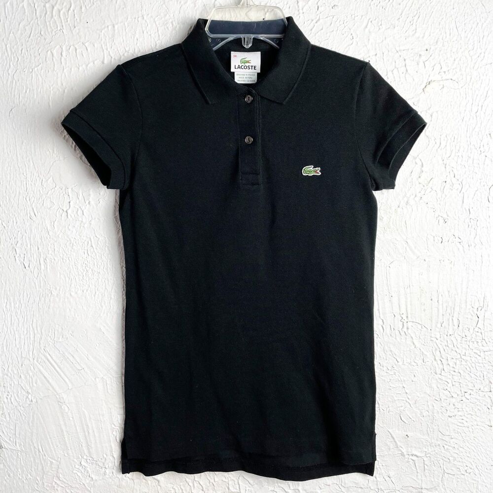 Lacoste Kids Black Polo Shirt Size 34 Stretch Cotton Classic Crocodile Logo